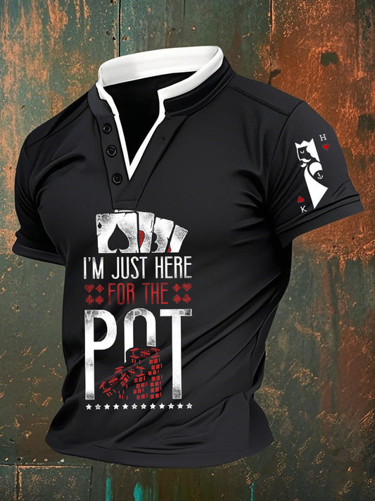 Polo de manga corta casual con patrón de póker retro para hombre