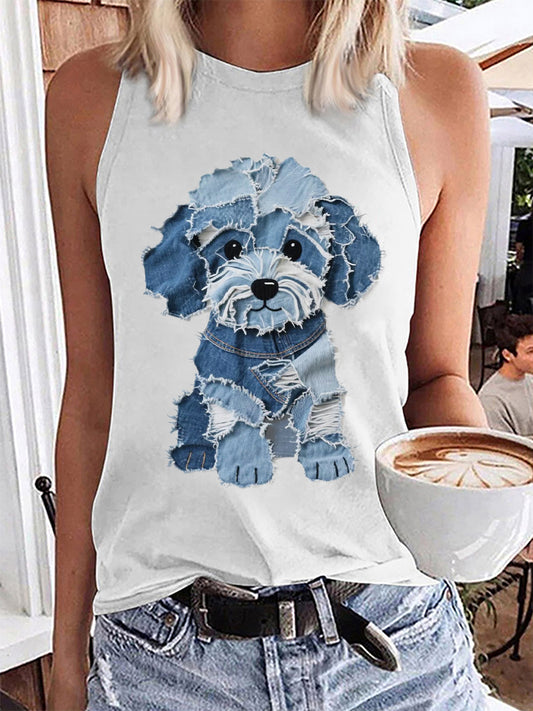 Patrón de perro lindo de las mujeres Patchwork Art Tank Top