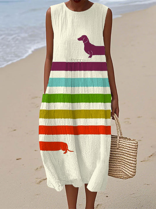 Vestido de lino divertido de la impresión del arte del Dachshund de las mujeres