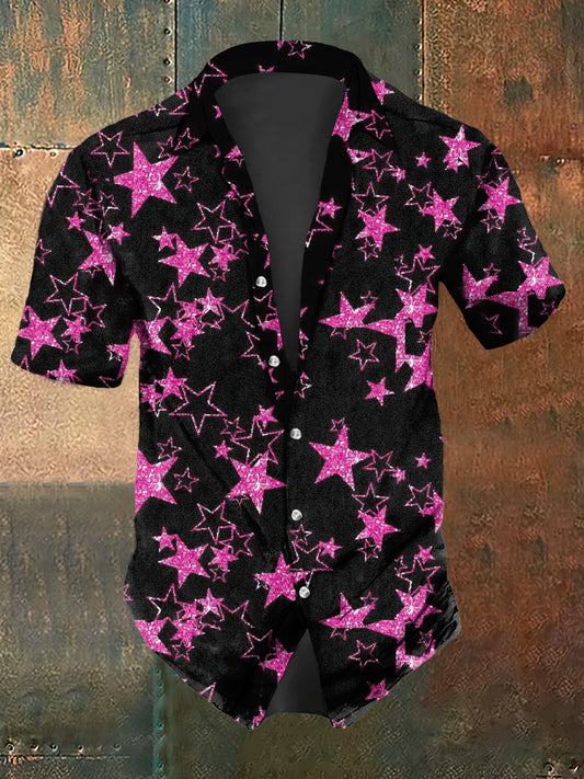 Camisa de manga corta casual Retro Dark Stars para hombre