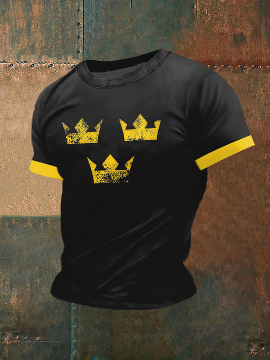 Camiseta de manga corta de moda vintage con estampado de tres coronas
