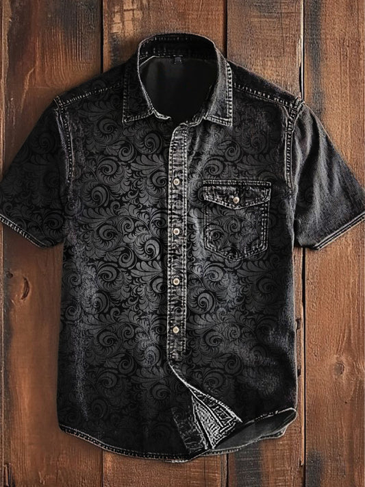 Unisex Hombres Vintage Punk Gothic Gradiente Remolino Patrones Impresión Abstracta Casual Manga Corta Bolsillo Camisa