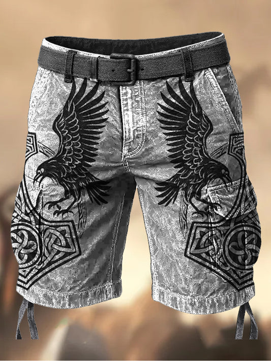 Hombres Vintage Viking Graphic Printed Texture Casual Cargo Shorts