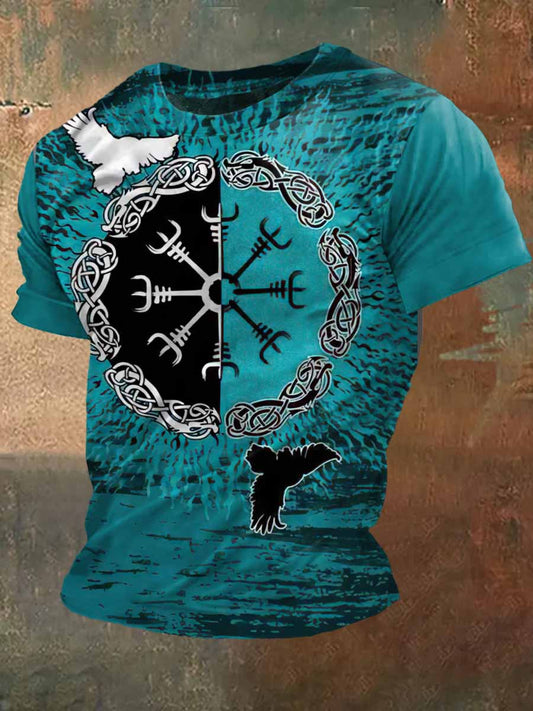 Camiseta de manga corta de moda vintage con estampado Vinking para hombre