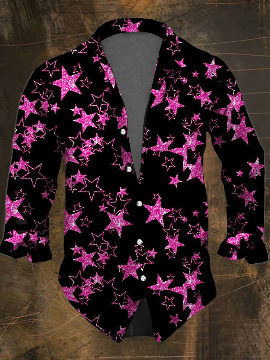 Camisa de manga larga casual retro de las estrellas oscuras de los hombres