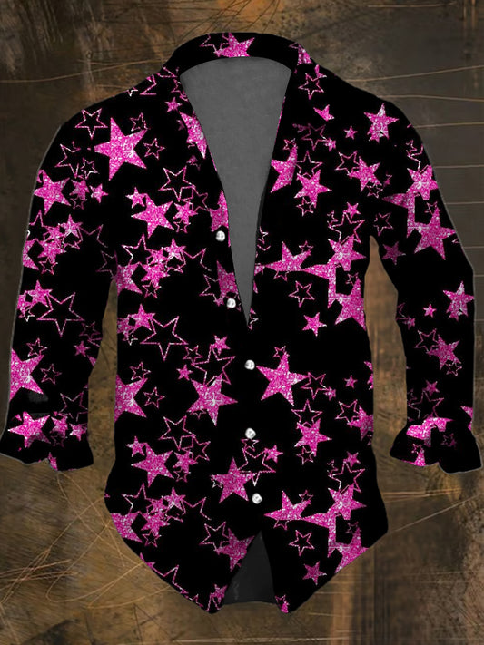 Camisa de manga larga casual retro de las estrellas oscuras de los hombres
