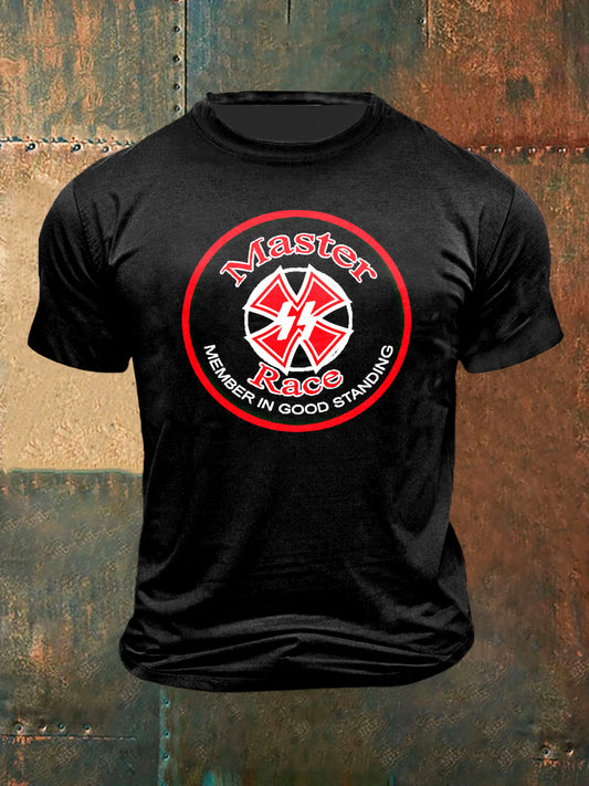 Camiseta de manga corta de moda vintage con estampado Master Race para hombre