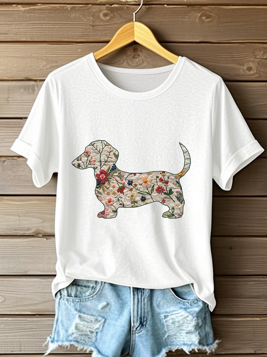 Camiseta casual impresa Dachshund para mujer