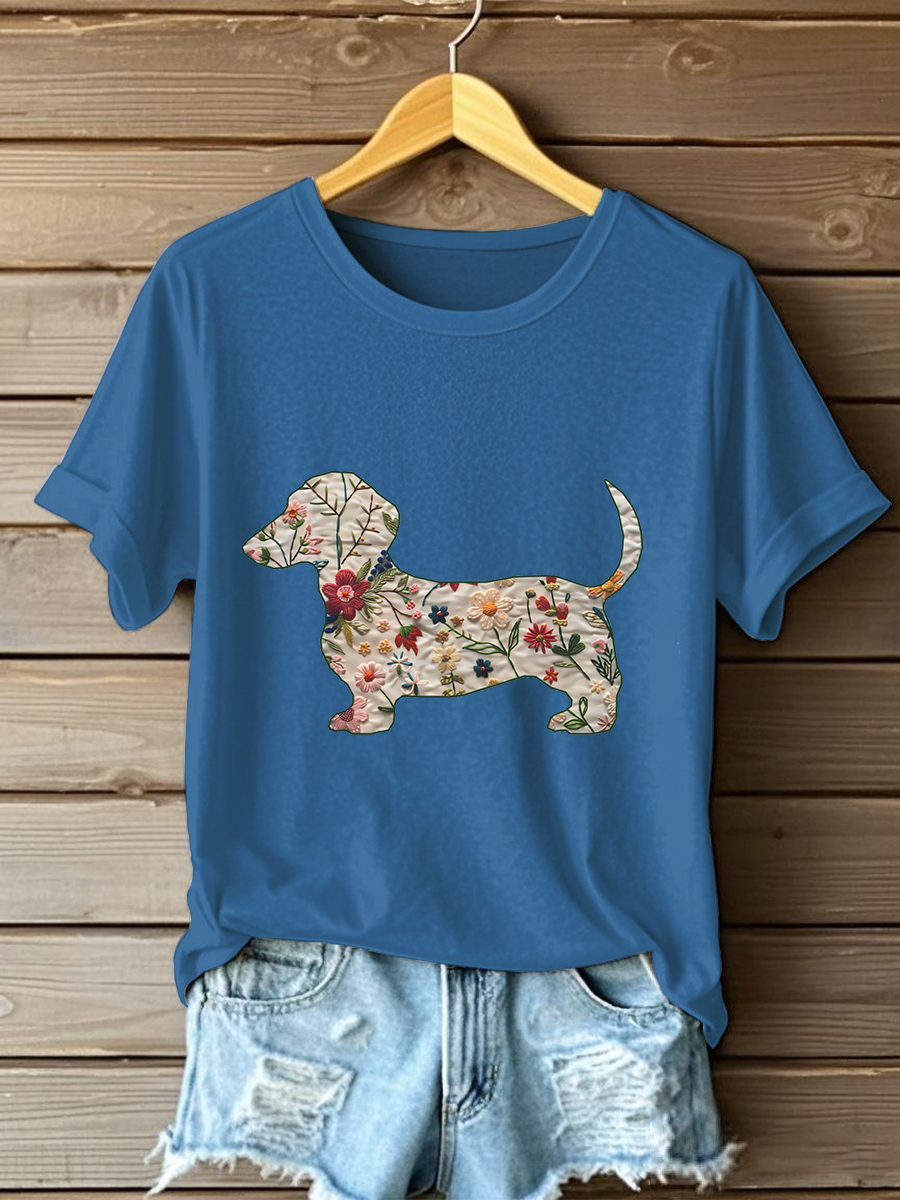 Camiseta casual impresa Dachshund para mujer