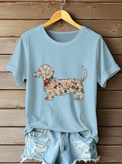 Camiseta casual impresa Dachshund para mujer