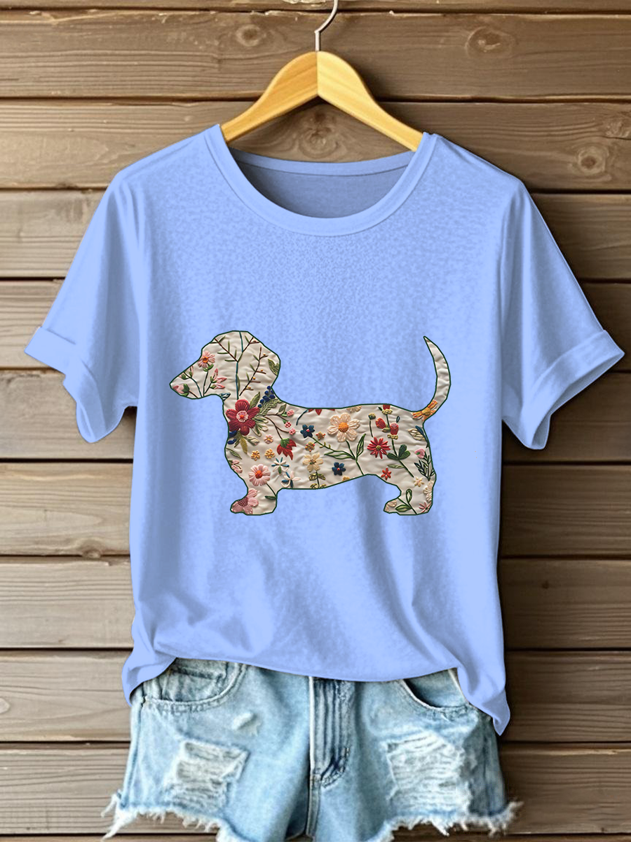 Camiseta casual impresa Dachshund para mujer