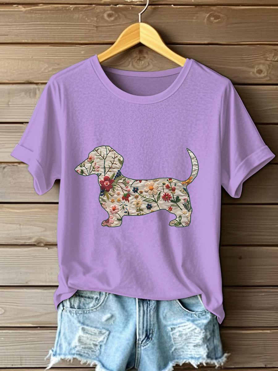 Camiseta casual impresa Dachshund para mujer