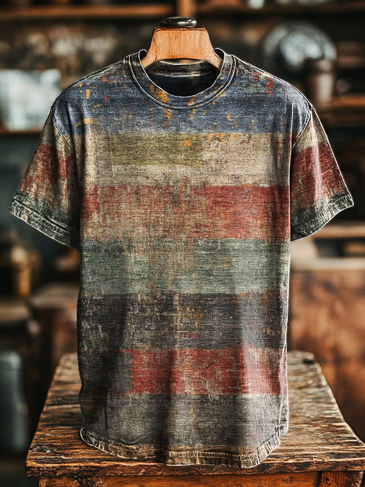 Unisex Retro Stripe Impreso Old Casual suelta camiseta de manga corta