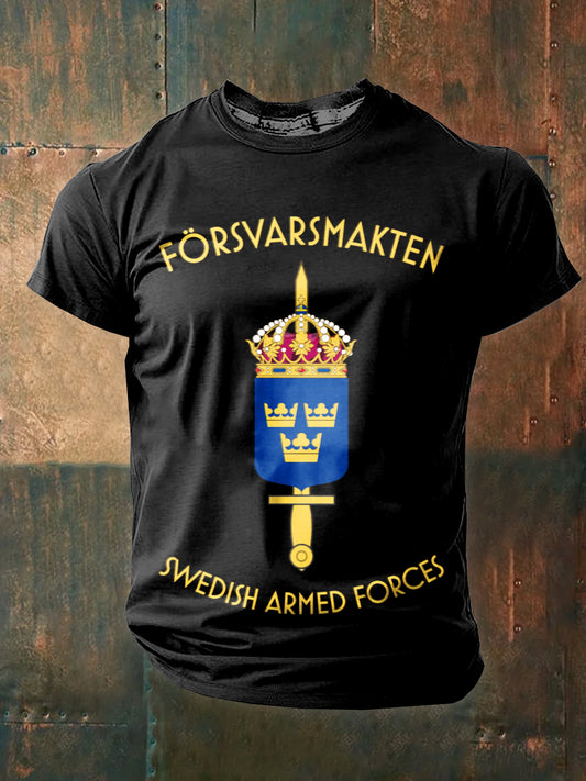 Camiseta casual impresa tema militar retro de la corona sueca
