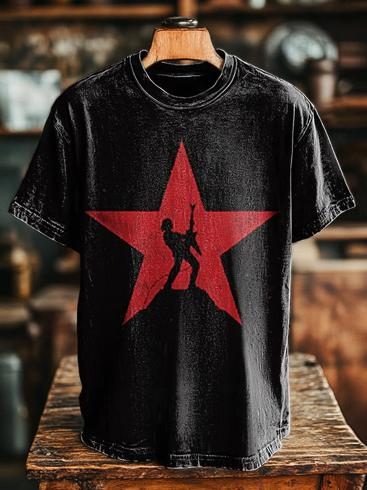 Unisex Retro Rock Pentagram Imprimir Casual camiseta suelta