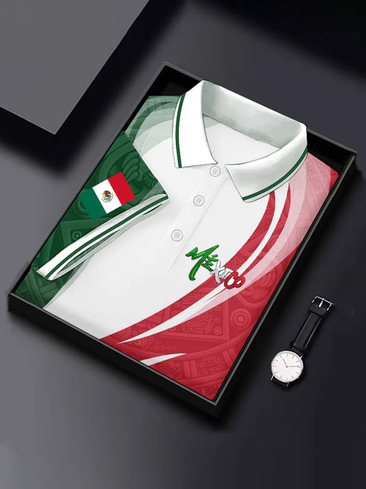 Camisa casual deportiva de manga corta con diseño azteca de cultura mexicana para hombre