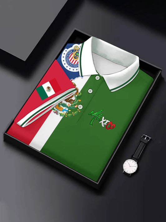 Camisa casual deportiva de manga corta con diseño azteca de cultura mexicana para hombre