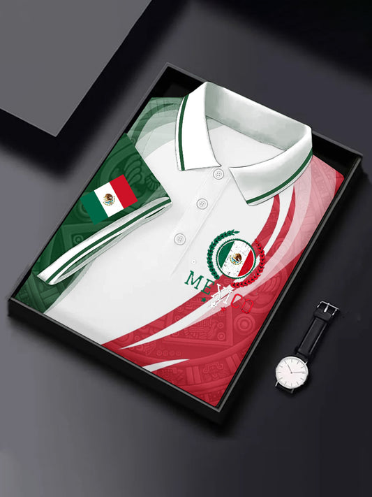 Camisa casual deportiva de manga corta con diseño azteca de cultura mexicana para hombre