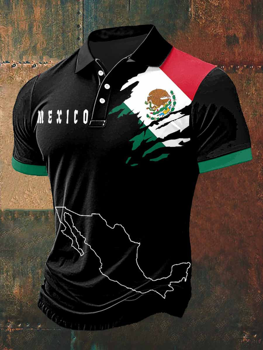 Camiseta de manga corta México Print Polo Neck para hombre
