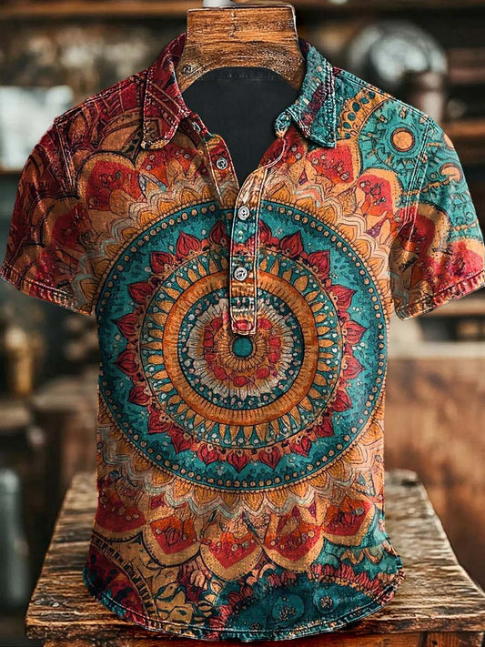 Vintage Mandala Floral Casual Impreso manga corta Polo