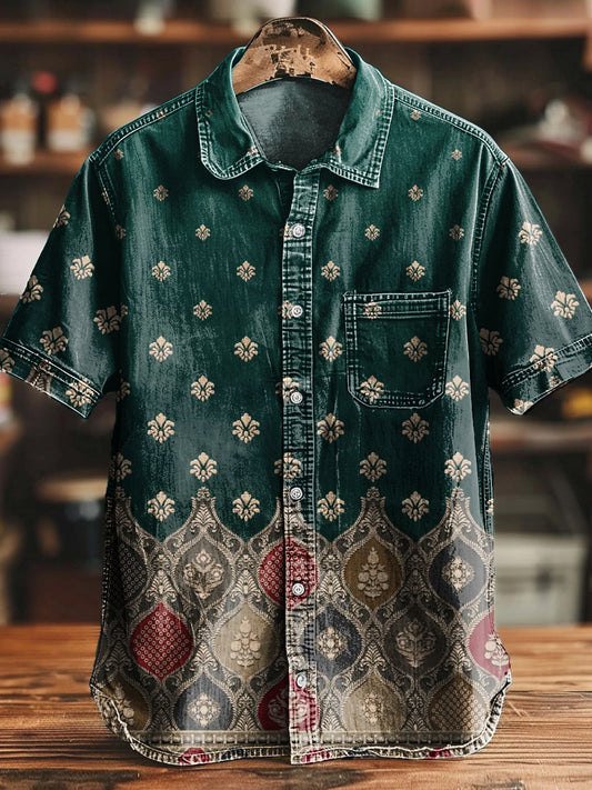 Camisa casual geométrica étnica de la impresión del arte del gradiente abstracto del vintage