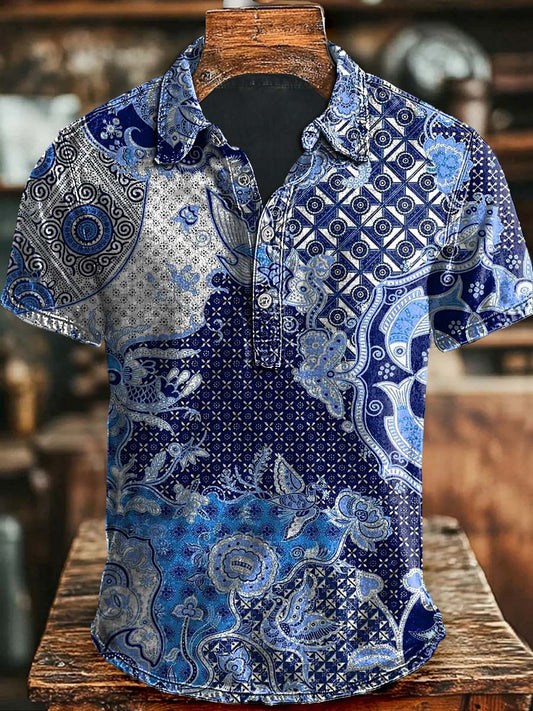 Vintage Art Irregular Patrón Casual Impreso Polo de manga corta