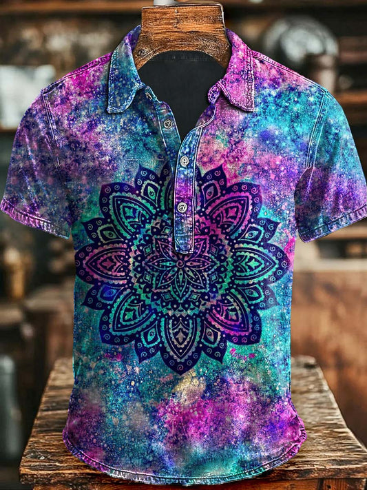 Tie-dye Colorido Mandala Casual Impreso de manga corta Polo