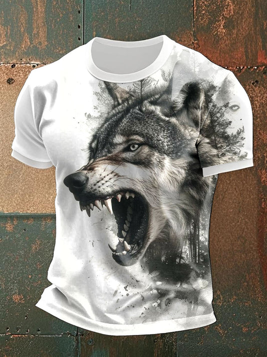 Camisetas casuales de la impresión del lobo de los hombres