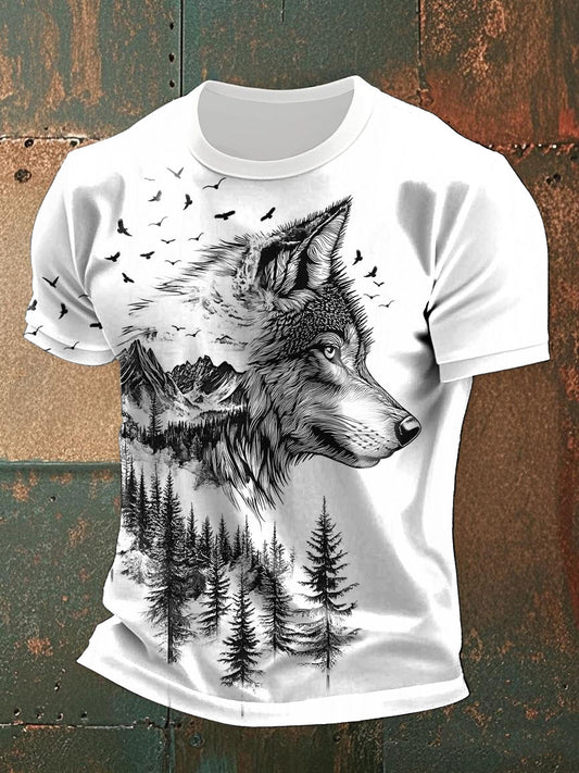 Camisetas hombre lobo silueta impreso casual