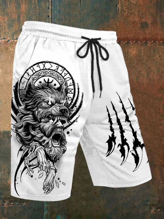 Pantalones cortos para hombre Viking Wolf Paw Scratch Print Casual