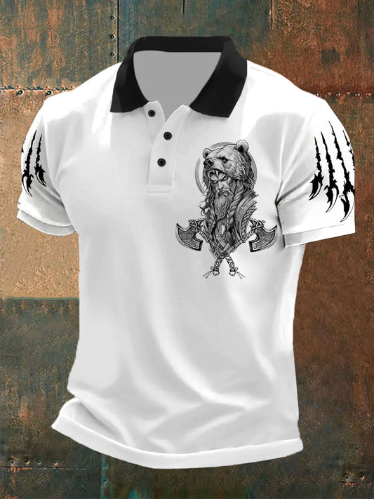Tops casuales con estampado de lobo vikingo para hombre