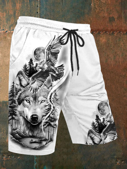 Pantalones cortos casuales de la impresión del lobo de los hombres