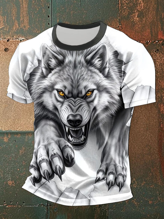 Camisetas casuales con estampado de lobo para hombre