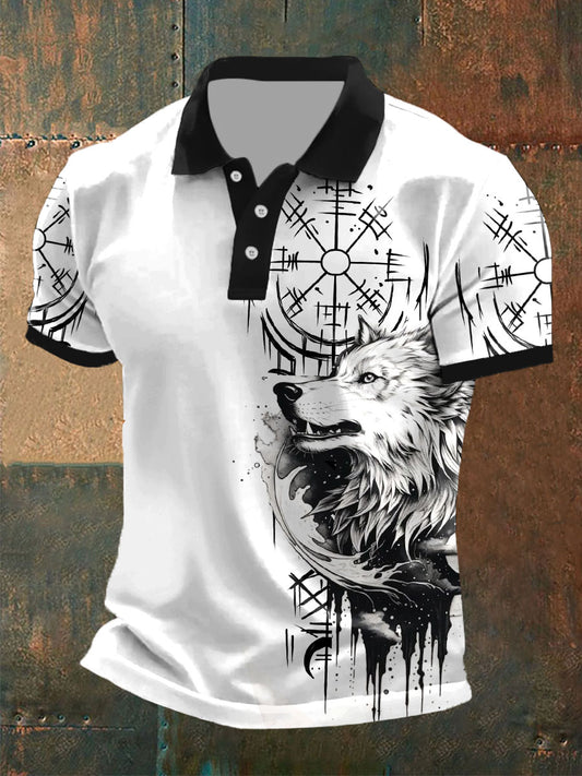 Tops casuales con estampado de lobo para hombre
