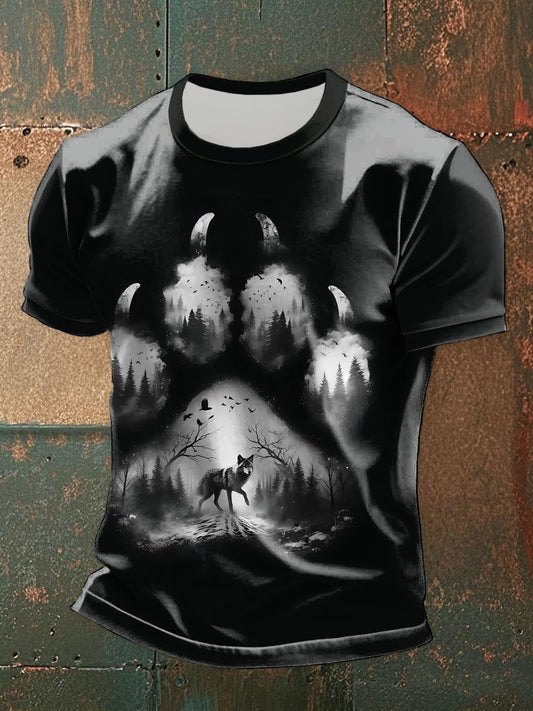 Camisetas casuales de la impresión de la pata del lobo de los hombres