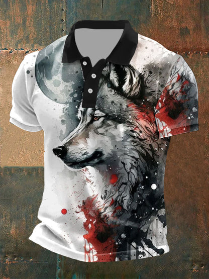 Tops casuales con estampado de lobo para hombre