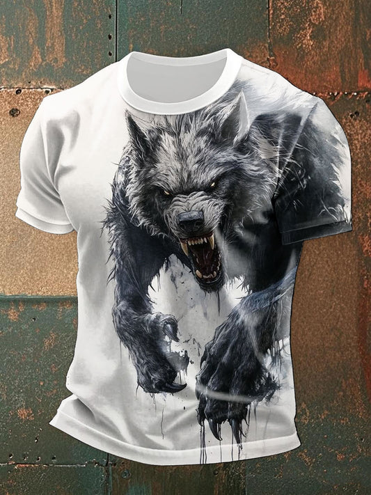 Camisetas casuales con estampado de lobo para hombre