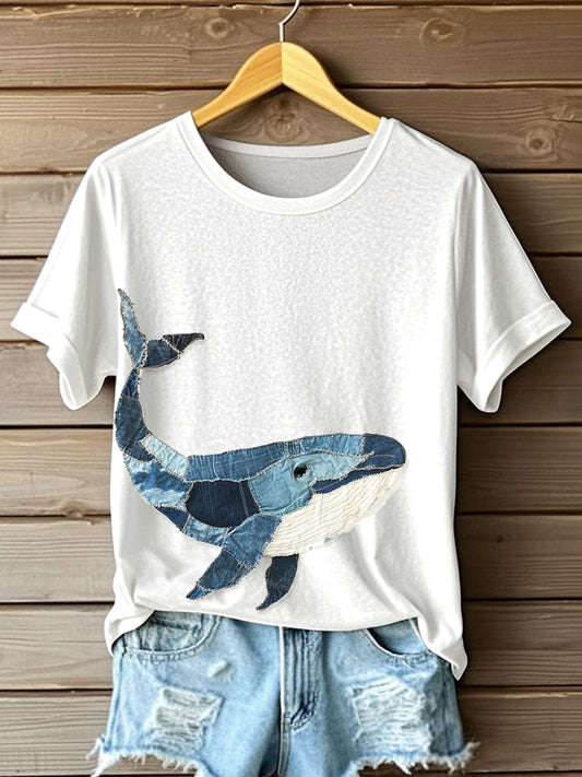 Ballena de las mujeres Patrón Patchwork Art Camiseta