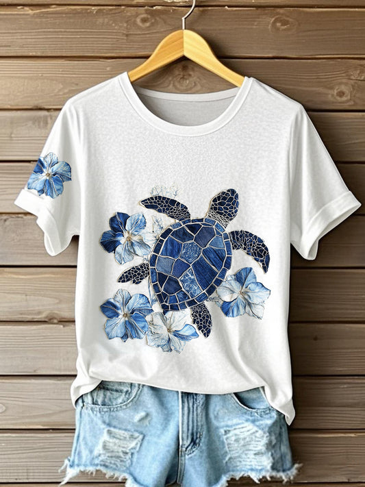 Camiseta de la tortuga del dril de algodón de las mujeres