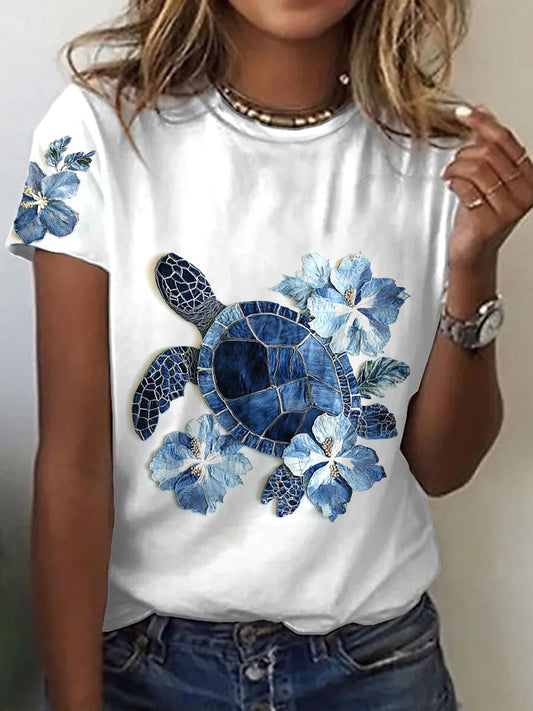 Camiseta de la tortuga del dril de algodón de las mujeres
