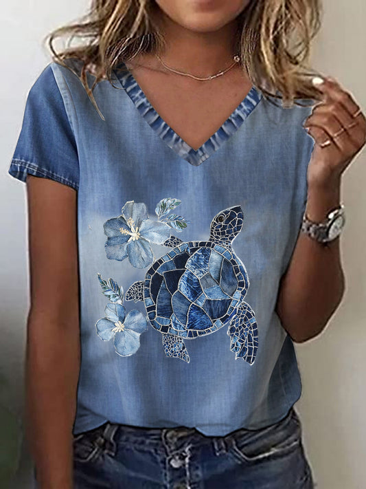 Camiseta Hawaiian Turtle Hibiscus para mujer