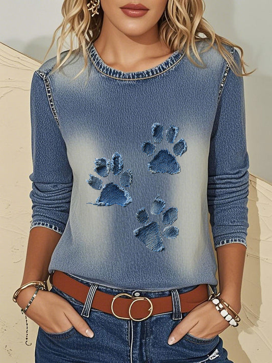 Camiseta de manga tres cuartos de pata vaquera para mujer