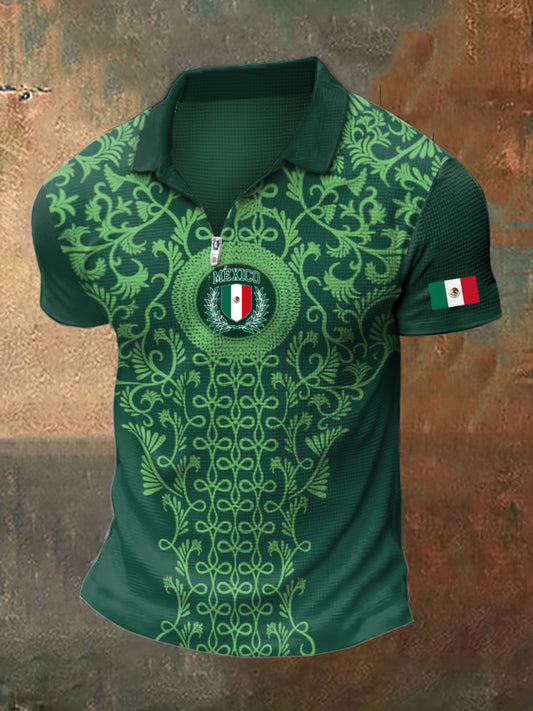 Hombres Polo Cuello Mexicano Impreso Waffle Camiseta