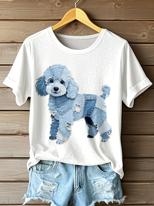 Camiseta del arte del remiendo del patrón del perro del caniche de las mujeres