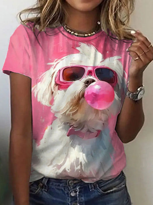 Camiseta divertida de la impresión del arte de la pintura al óleo del perro de las mujeres