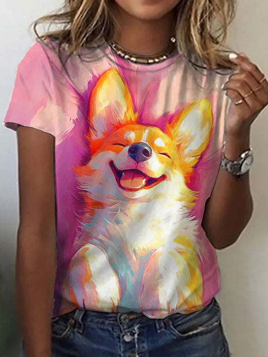 Camiseta de la impresión del arte de la pintura al óleo del perro de las mujeres
