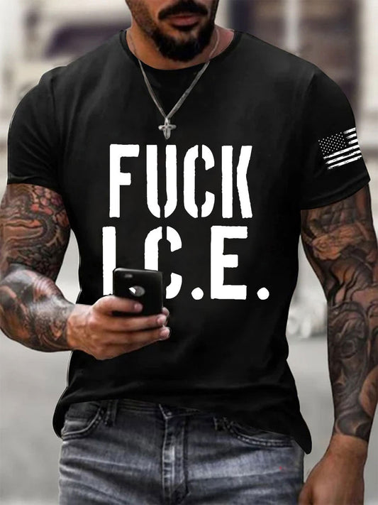 Fuck ICE Impreso Casual Camiseta para hombre