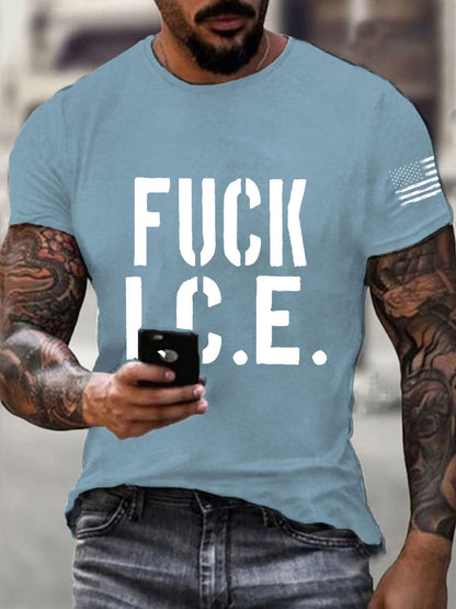 Fuck ICE Impreso Casual Camiseta para hombre