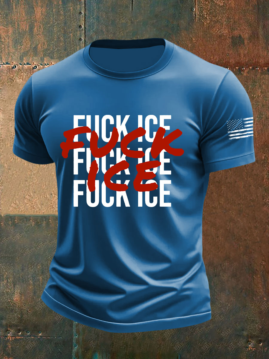 Fuck ICE Impreso Casual Camiseta para hombre
