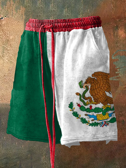 Pantalones cortos estampados estilo bandera de México para hombres